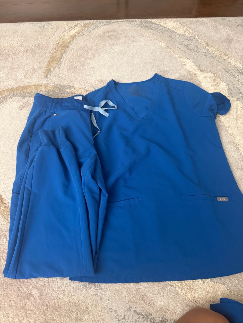 Figs Women's Scrub Top & Drawstring Track Pants in Royal Blue